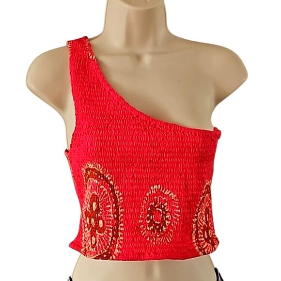 House of Harlow 1960 One-Shoulder Tribal Print Top -Size Medium, NWOT, Dark Pink - Picture 2 of 7